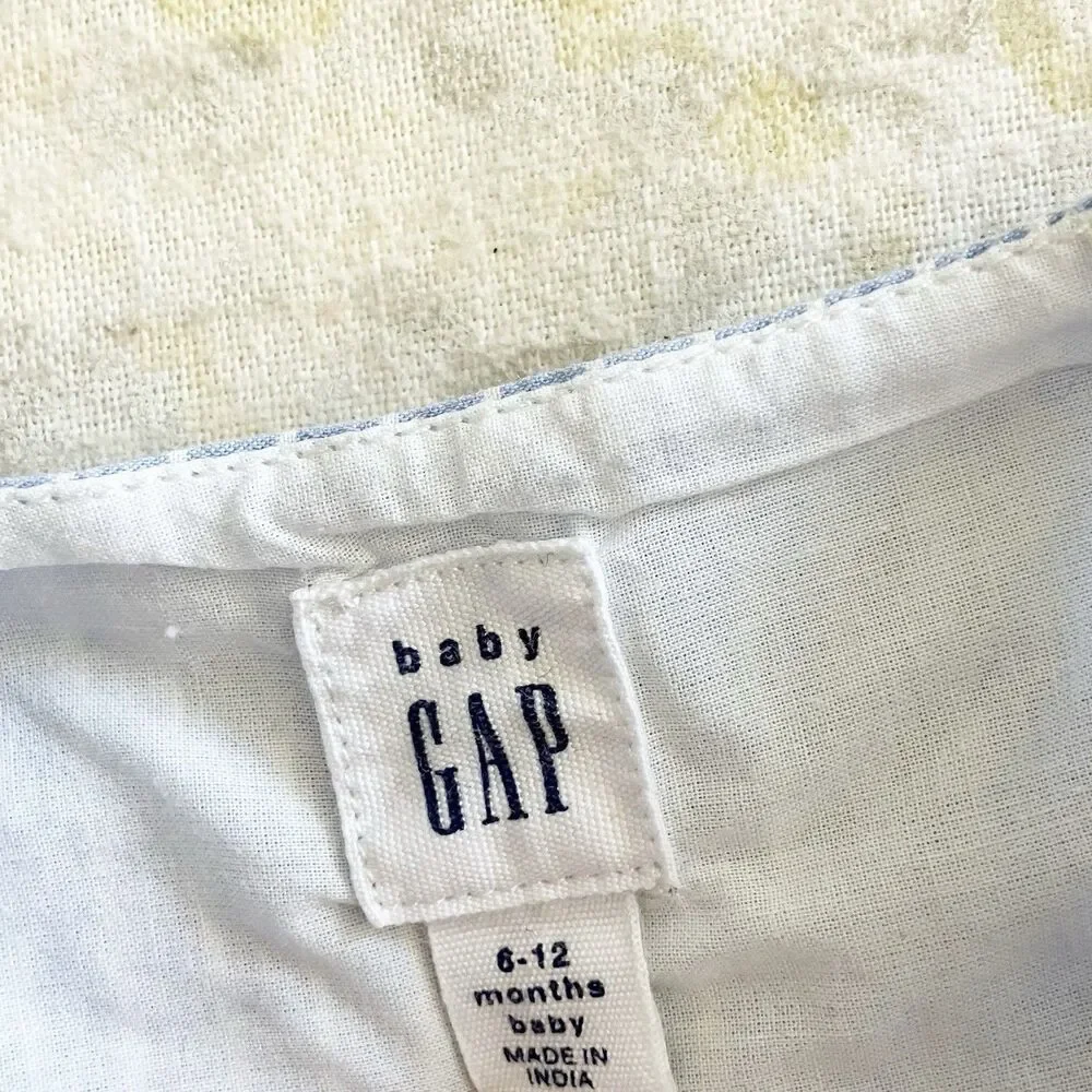 babyGap Eyelet Dress Baby Girl Size 6-12M Blue Striped Scalloped 100% Cotton